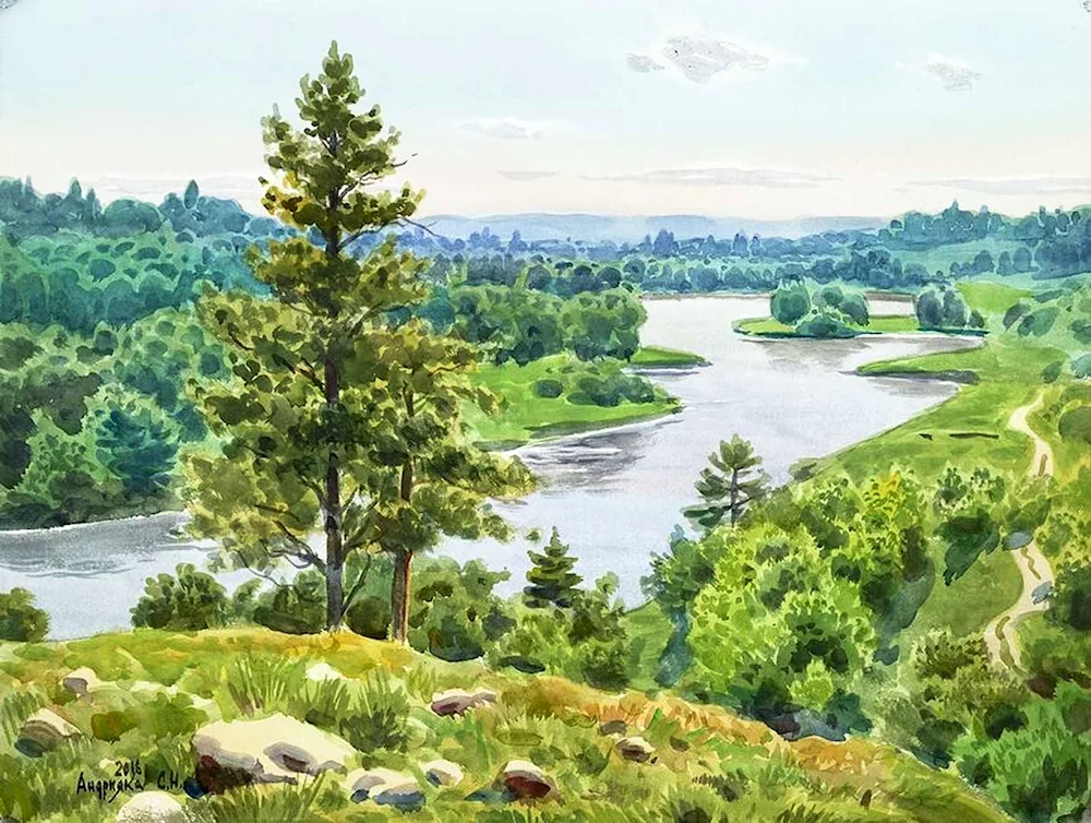 Aquarelle landscapes of Andriyaka river
