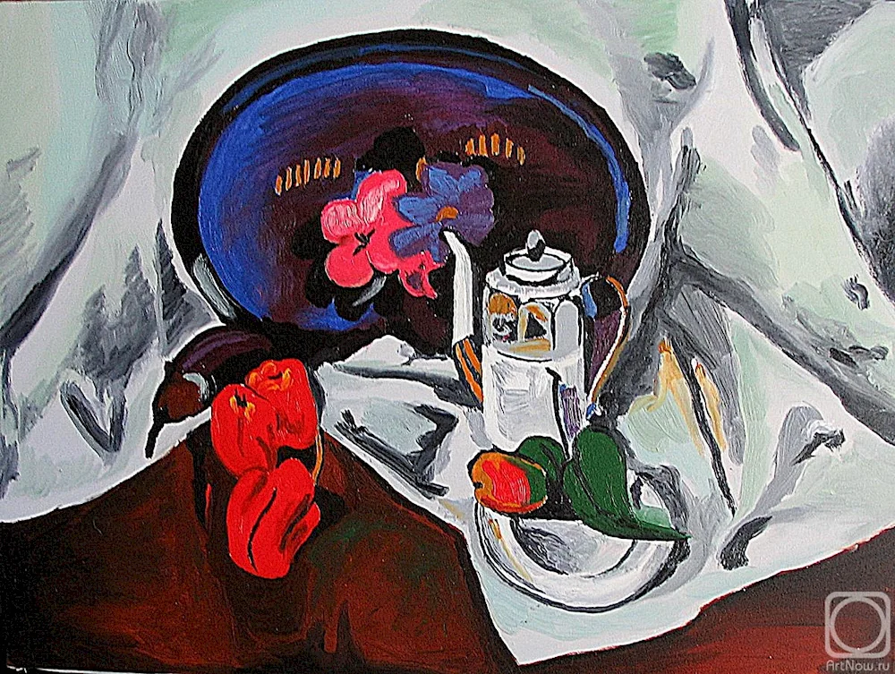 Alexander Kuprin still life with coffee pot and blue tray 1914
