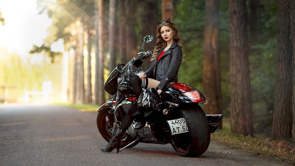 Alina Panevskaya with motorbike