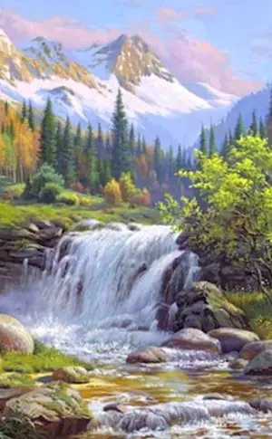Diamond mosaic mountain waterfall 40x50