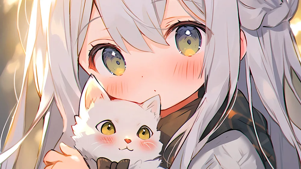 Anime girl with cat