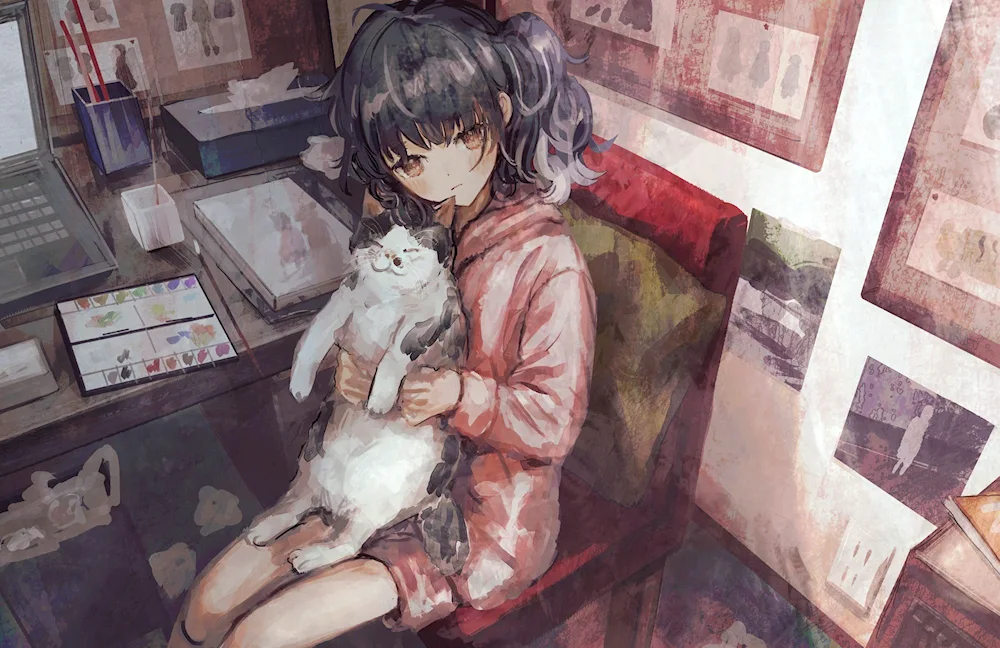 Anime girl with cat