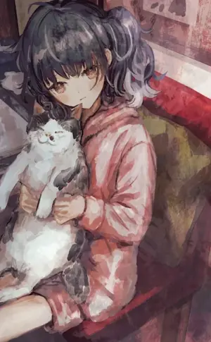 Anime girl with cat