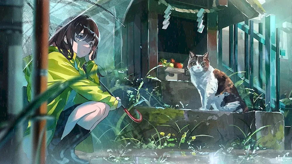 Anime girl with cat