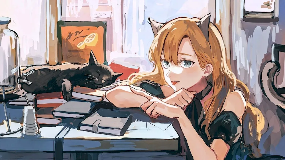 Anime girls with kittens