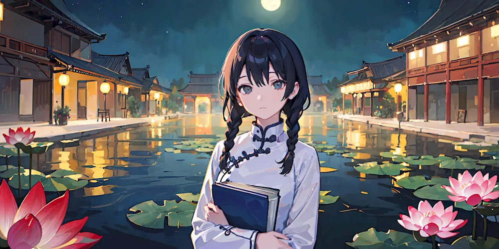 Anime girl with pigtails front