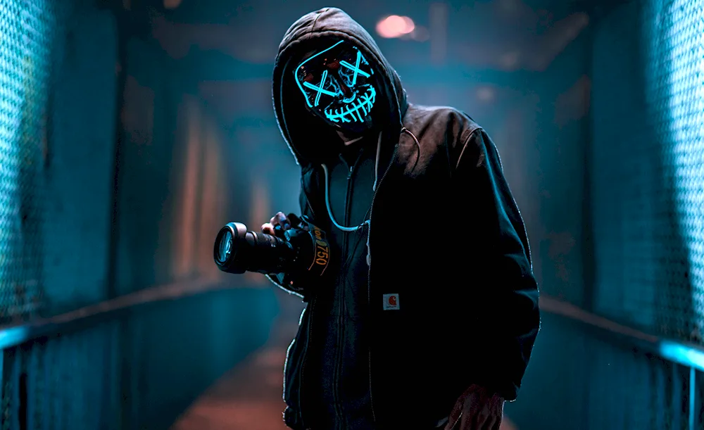 Anonymous neon masked neon masked man