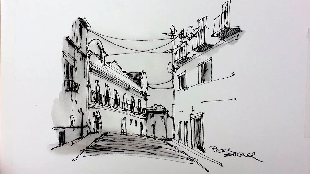 Architectural sketching watercolour Peter