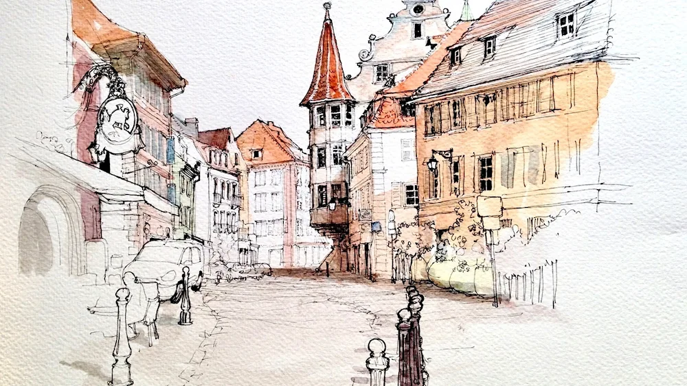 Architectural sketching watercolour Italy