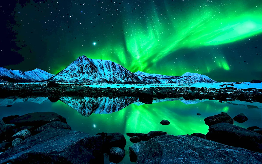 Matterhorn Mountain at night Northern Lights