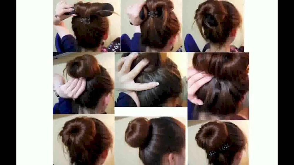 Bouffle bump hairstyle for girls. Bagel bun on short hair