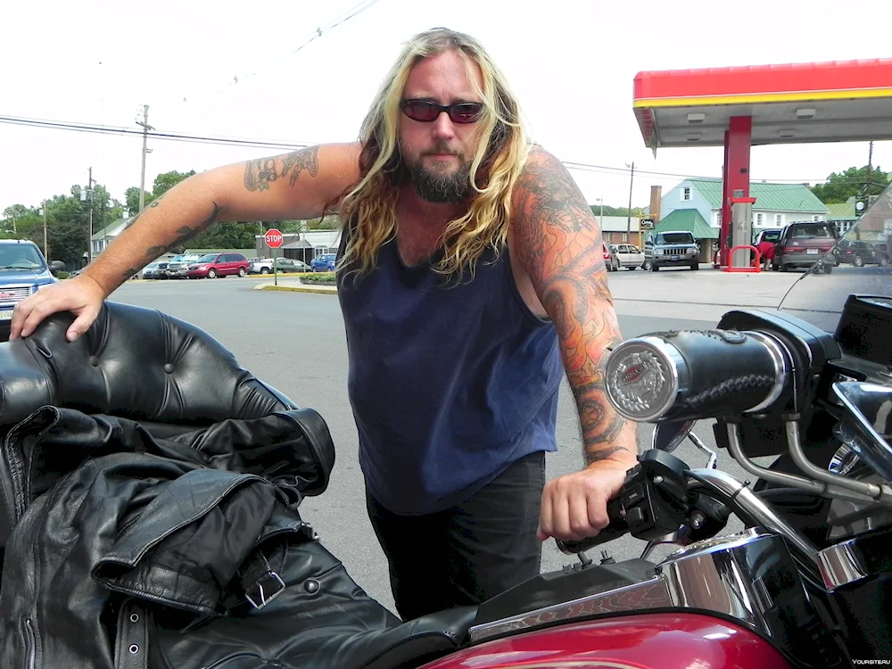 Biker with long hair
