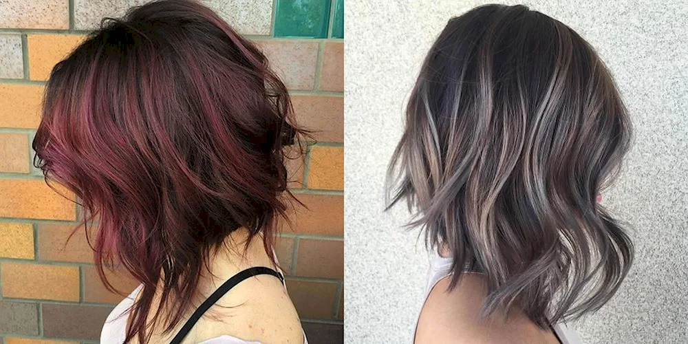 Balayage on bob haircut on dark hair