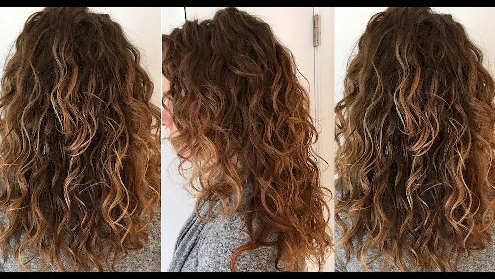 Balayage on dark curly hair