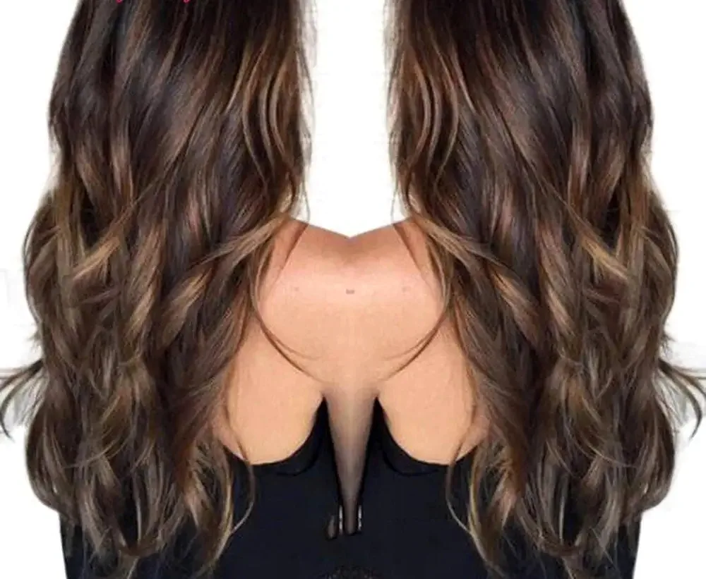 Balayage on dark hair long straight