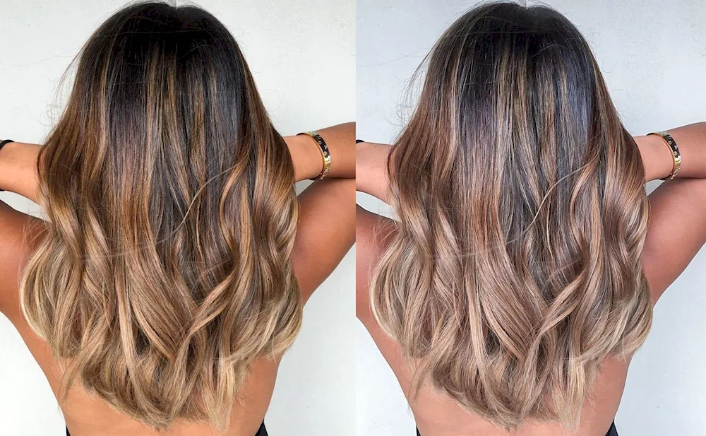 Balayage for dark hair in warm shades