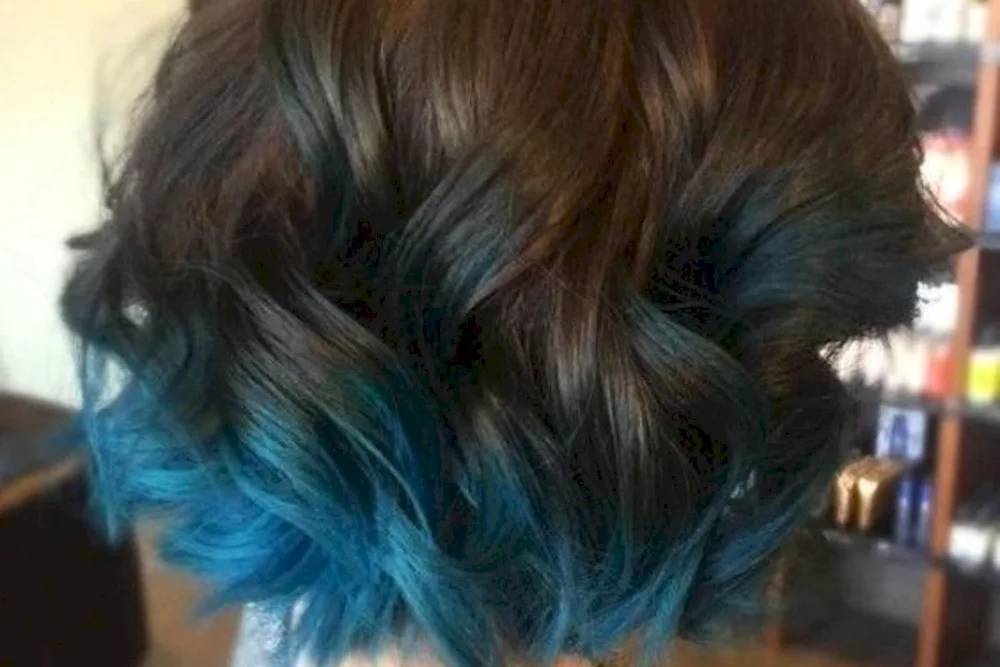 Balayage blue on dark hair on brown hair