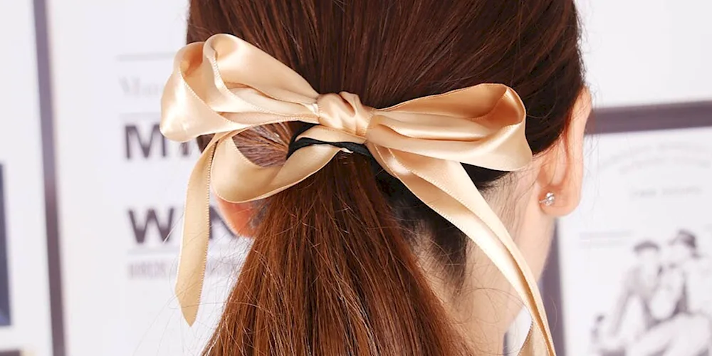 Bundle ponytail for girls with ribbon bow
