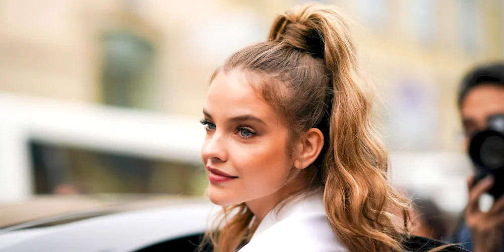 Barbara Palvin with a ponytail