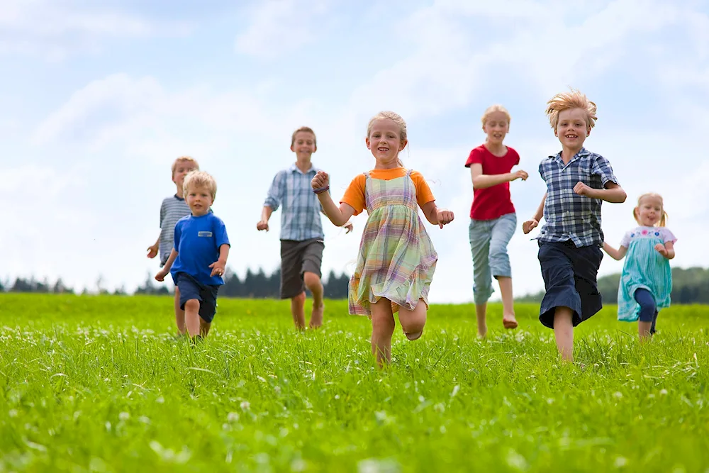 Children running around the house