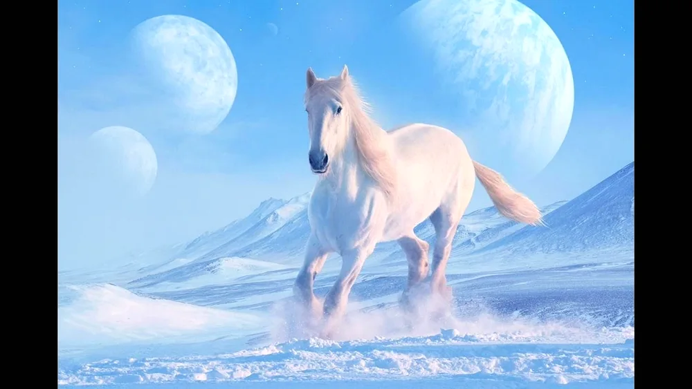 White horse on blue background