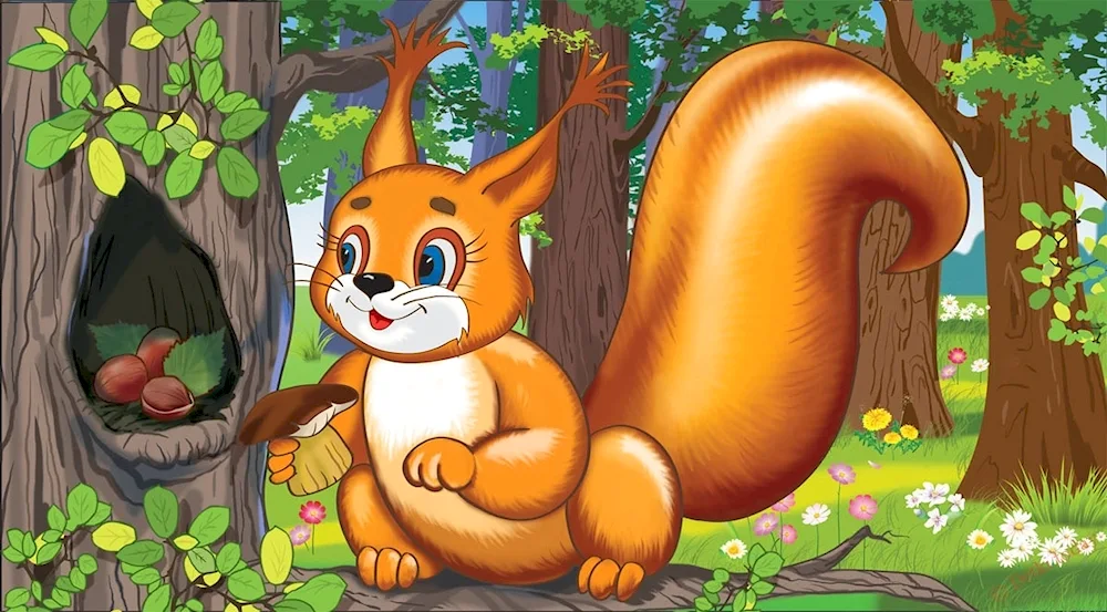 Squirrel in a hollow tree for children