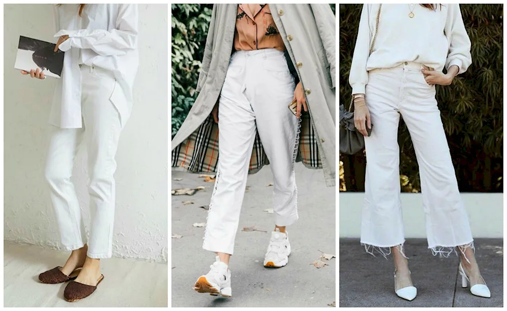 White banana jeans with trench