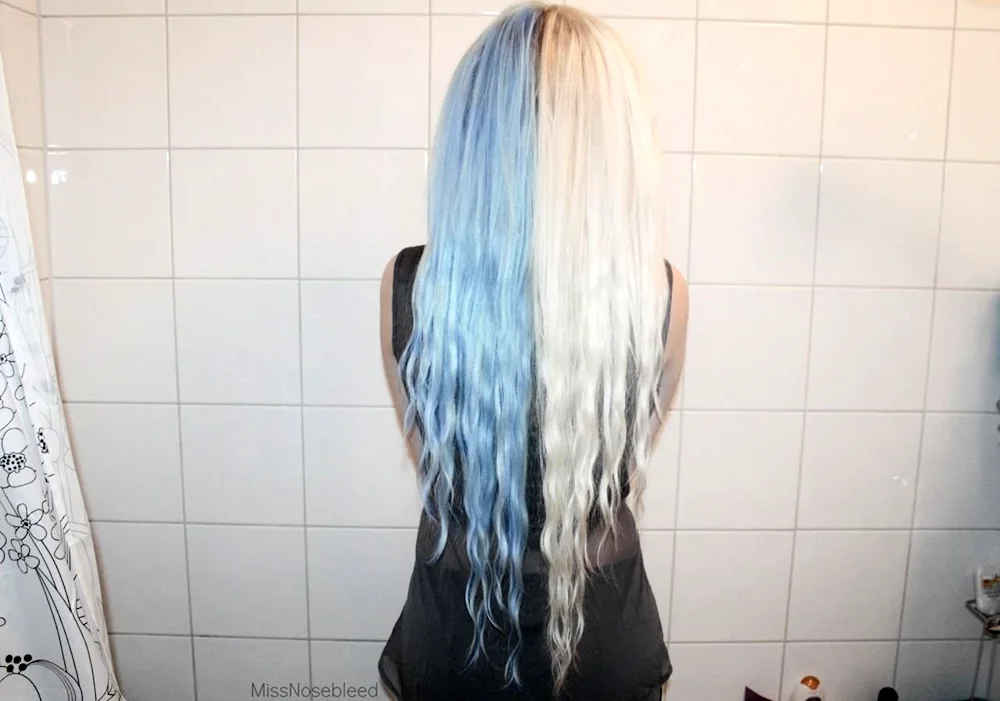 White hair with blue ends