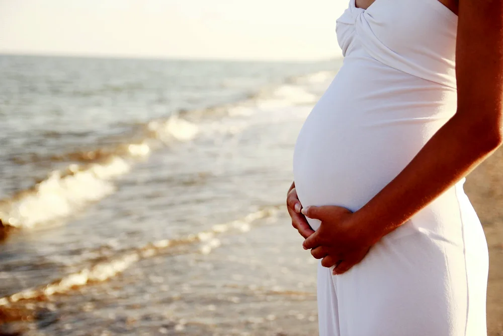 Pregnant girl at sunset