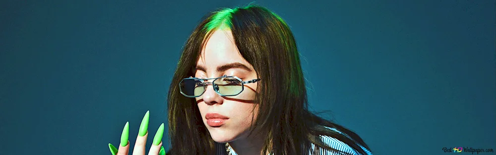 Billie lish green hair black and white background