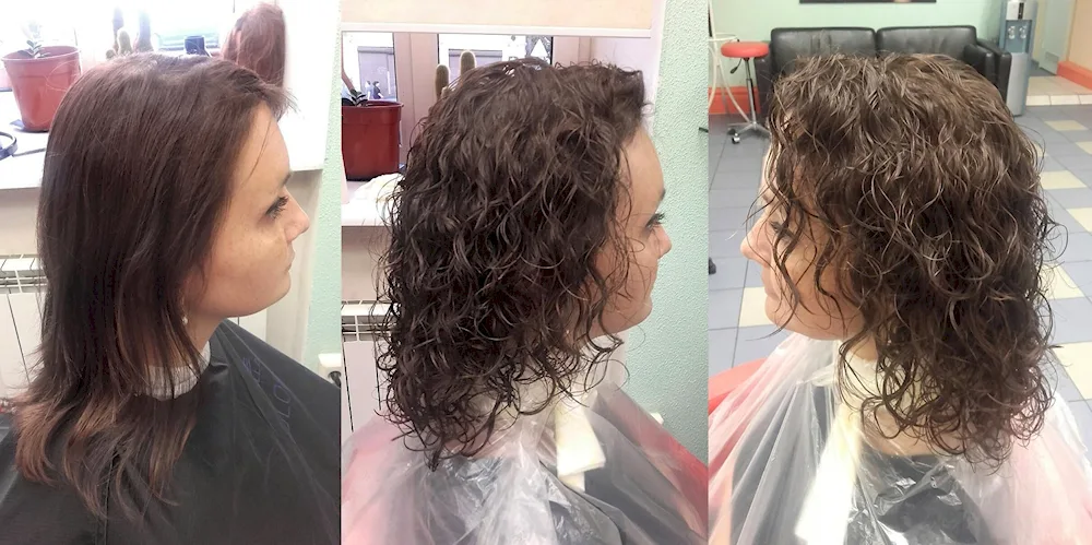 Hair curling before and after