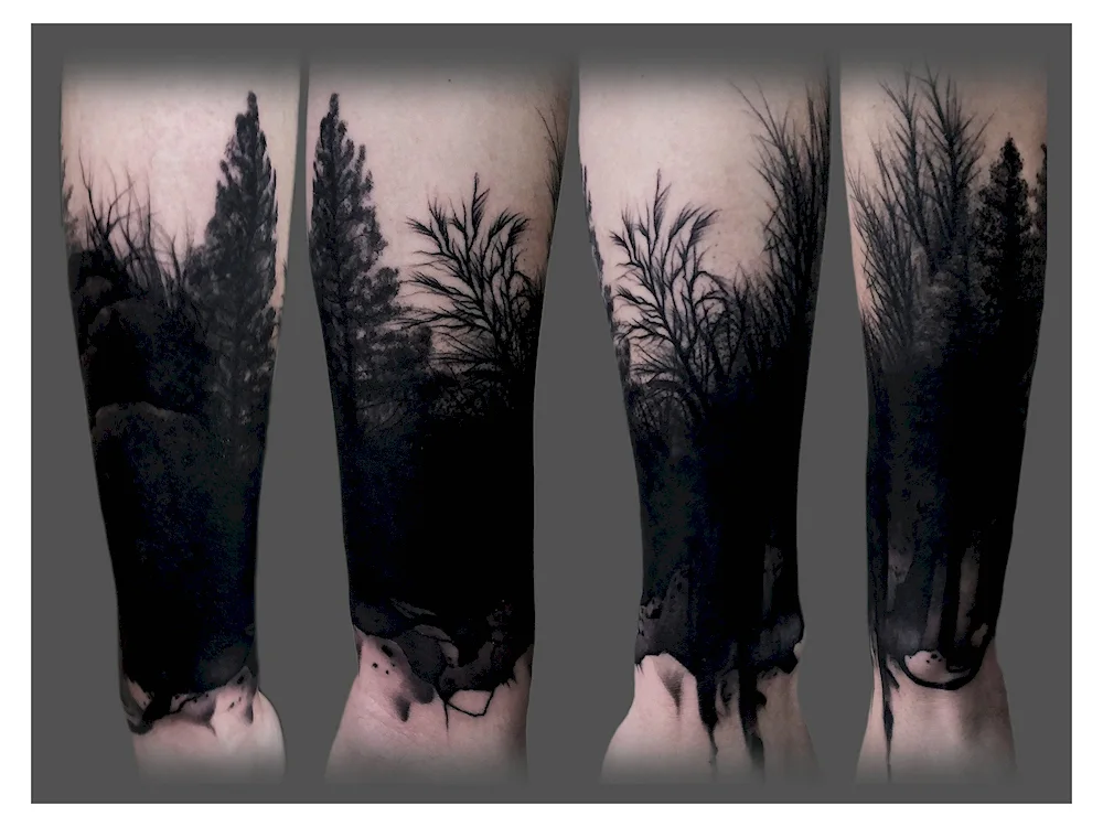 Blackwork sleeve forest