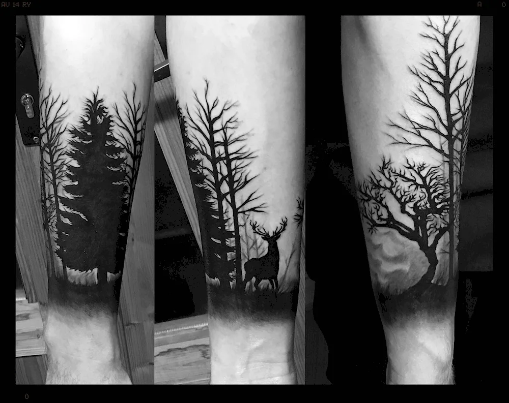 Blackwork forearm forest