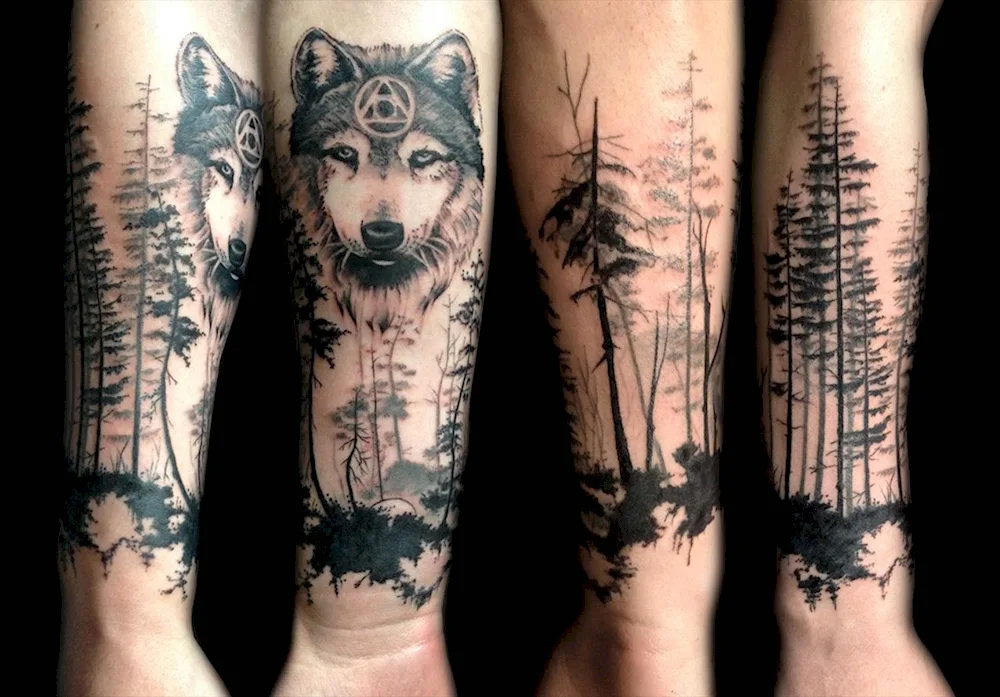 Blackwork forearm forest