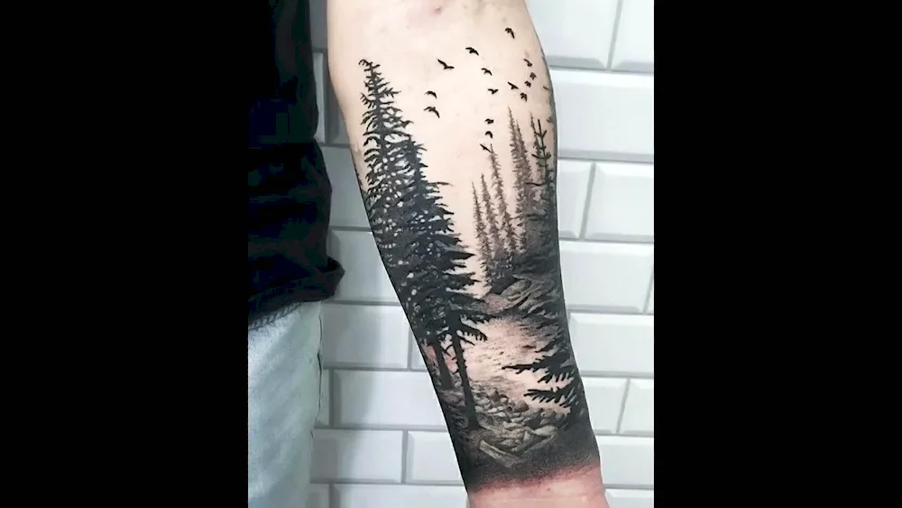 Blackwork forearm forest