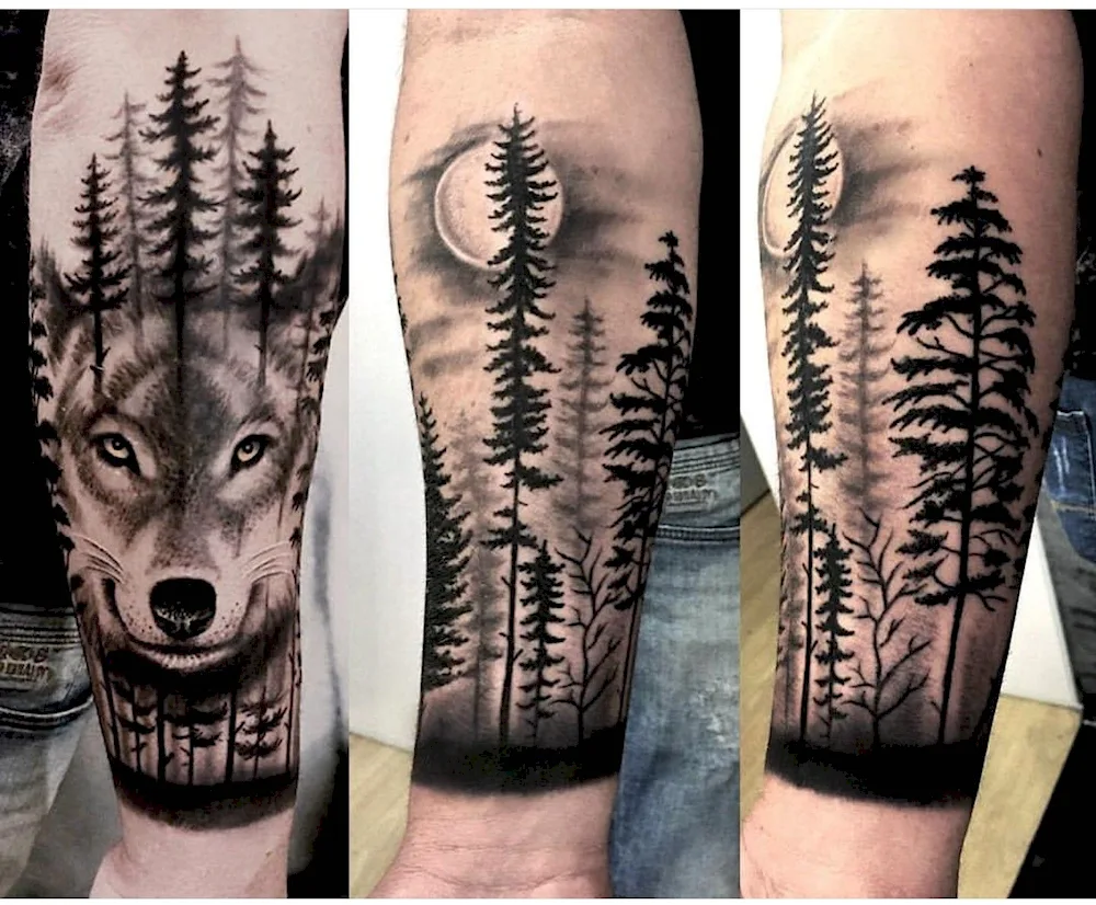 Blackwork forearm forest