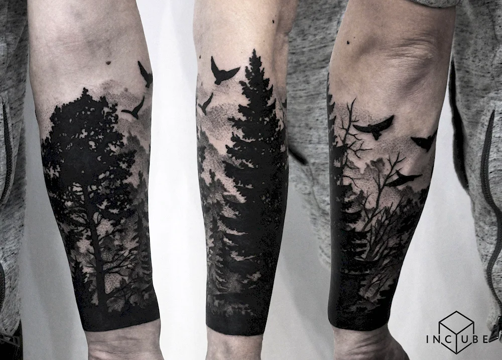 Blackwork forearm forest