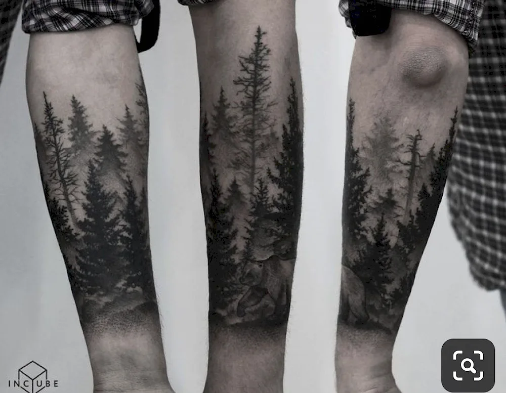 Blackwork forearm forest