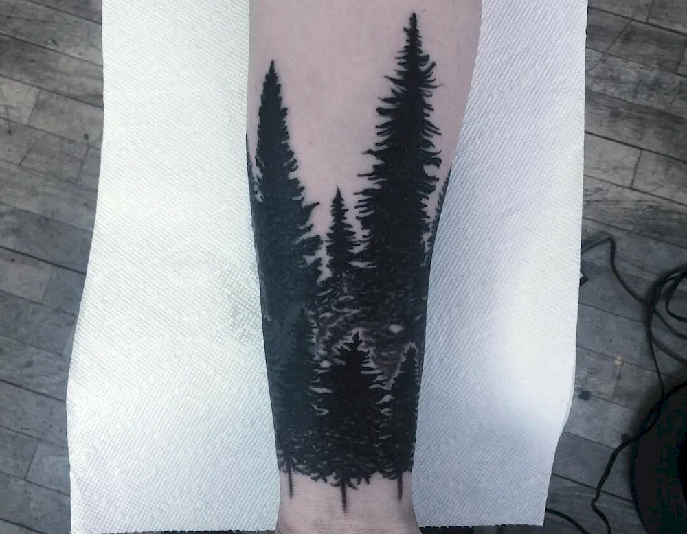 Blackwork forearm forest