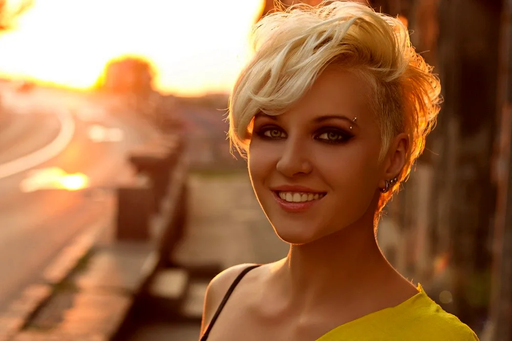 Blonde with short hair