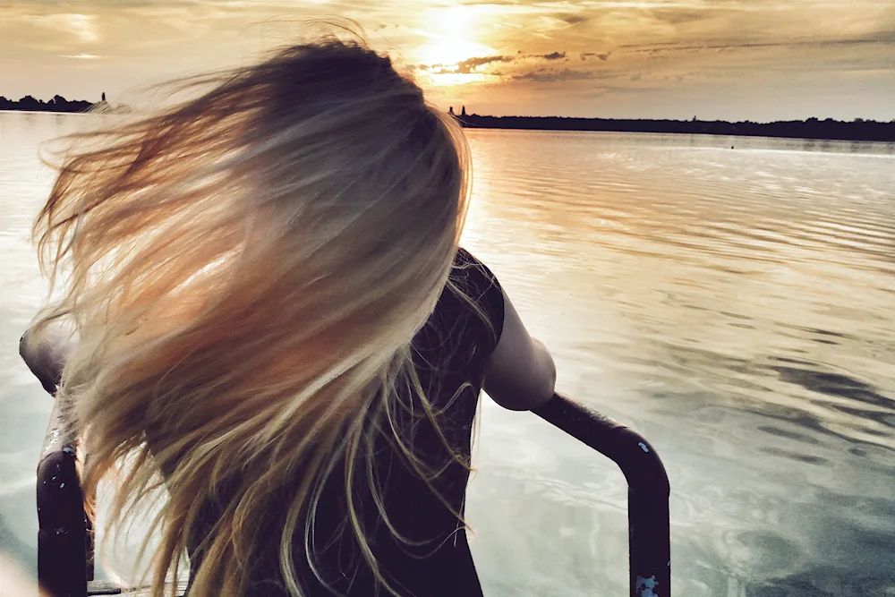 Girl in the nature from back
