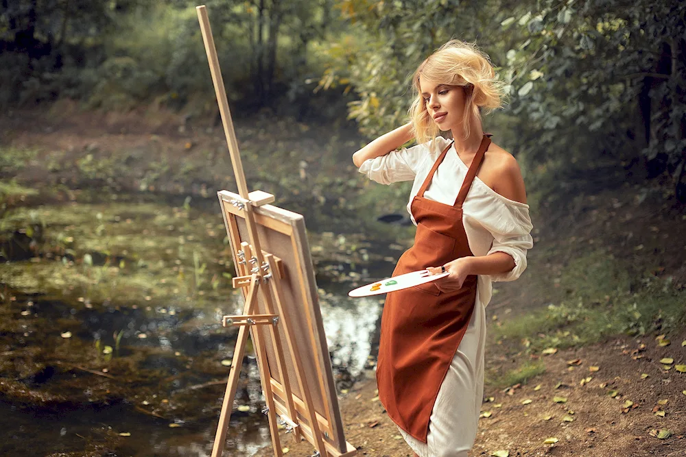 Blonde in an apron
