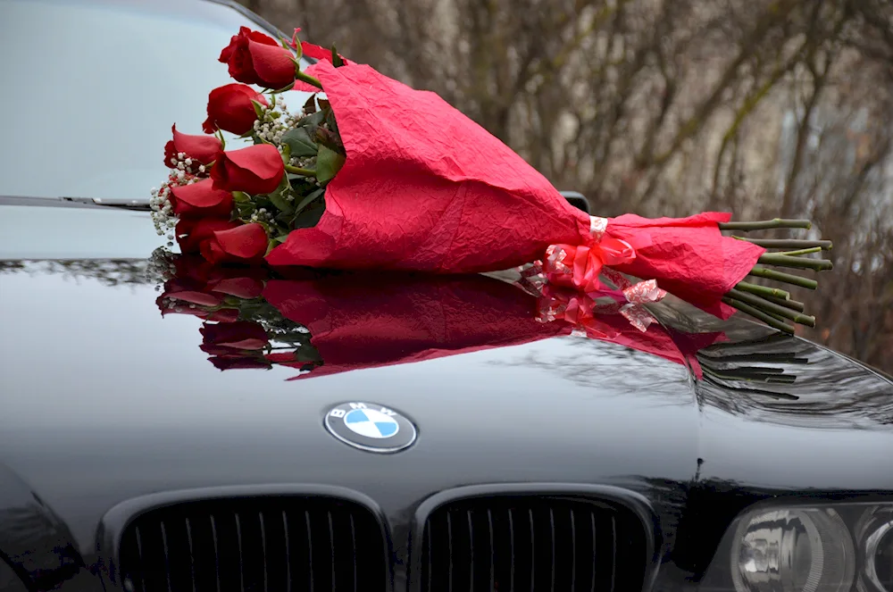 BMW e60 flowers on the bonnet