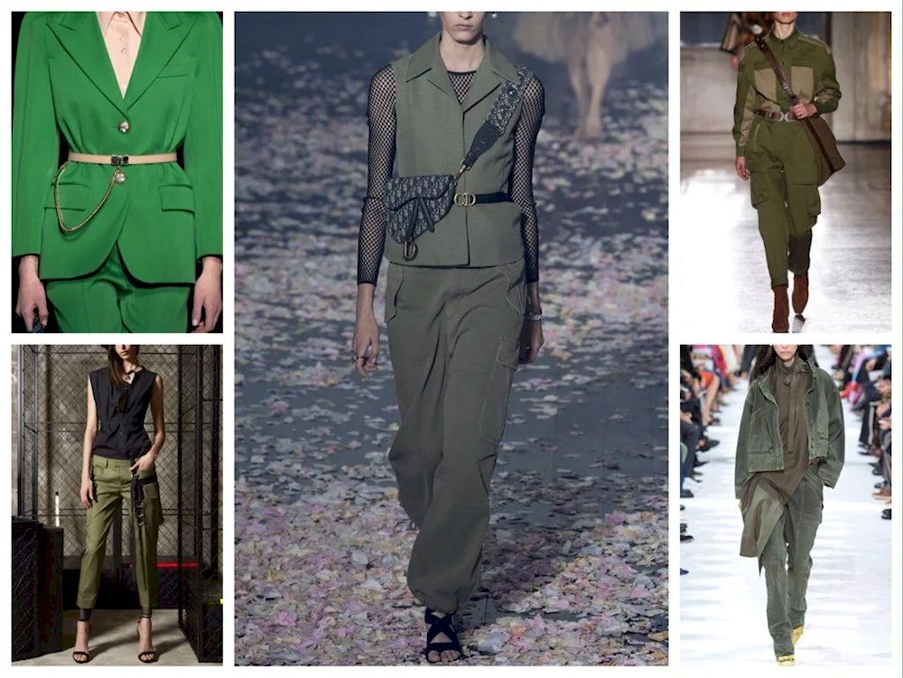 Pants olive-coloured catwalk