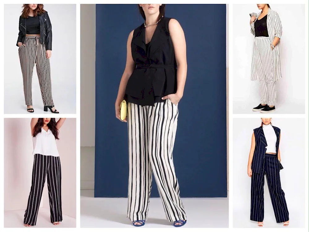 Striped trousers for full women