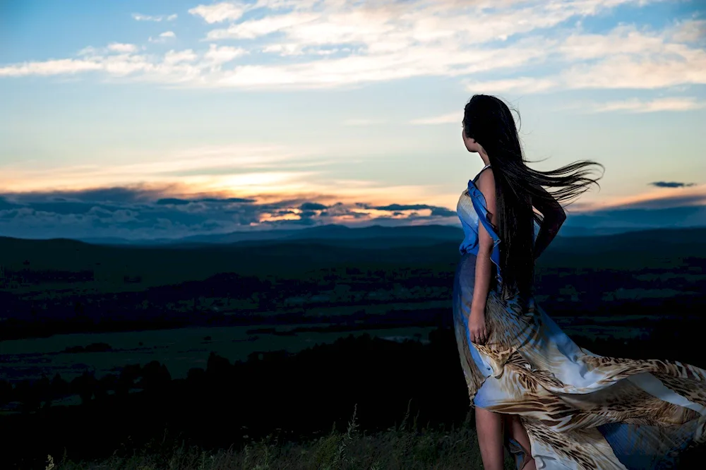 Girl with black hair from behind