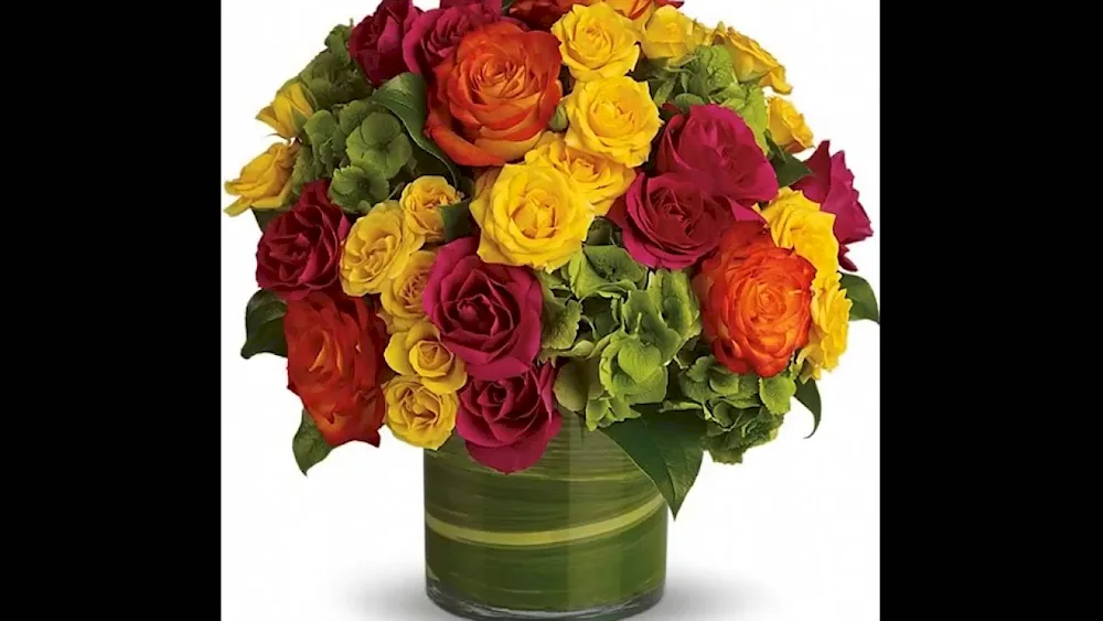 Bouquet of bright colours flowers in a vase PNG