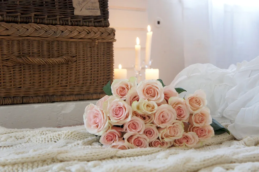 Bouquet of flowers on the bed