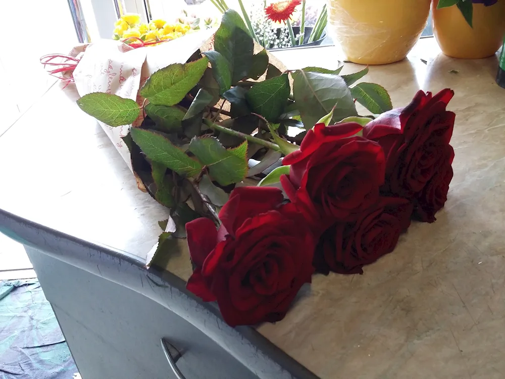 Bouquet of flowers on the windowsill