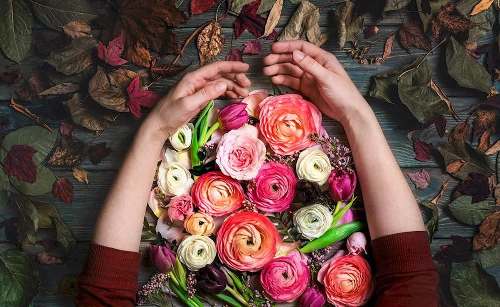 A bouquet of flowers in the hand